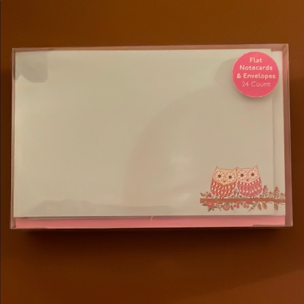 Owl Notecards with Pink Accents - Flat Notecards & Envelopes
